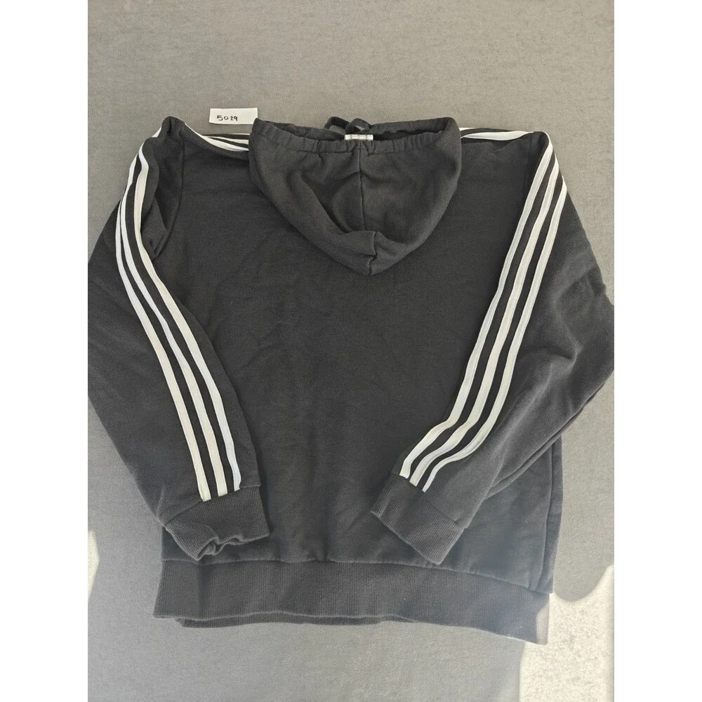 Adidas Hoodie Black Logo Pullover Sweatshirt Men's Medium 3 Stripe